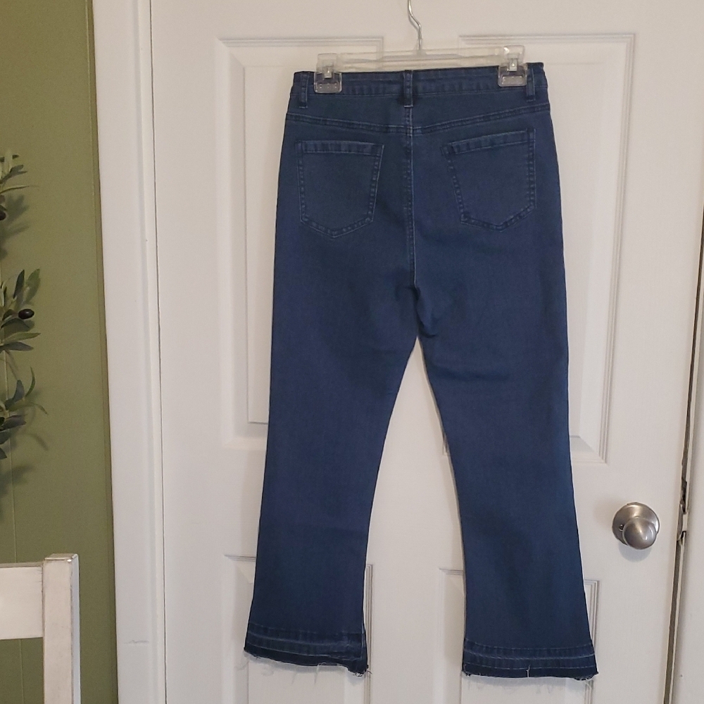 THE ROCKIN REV Stylish Boxy Dark Blue Flare Jeans - Picture 3 of 8